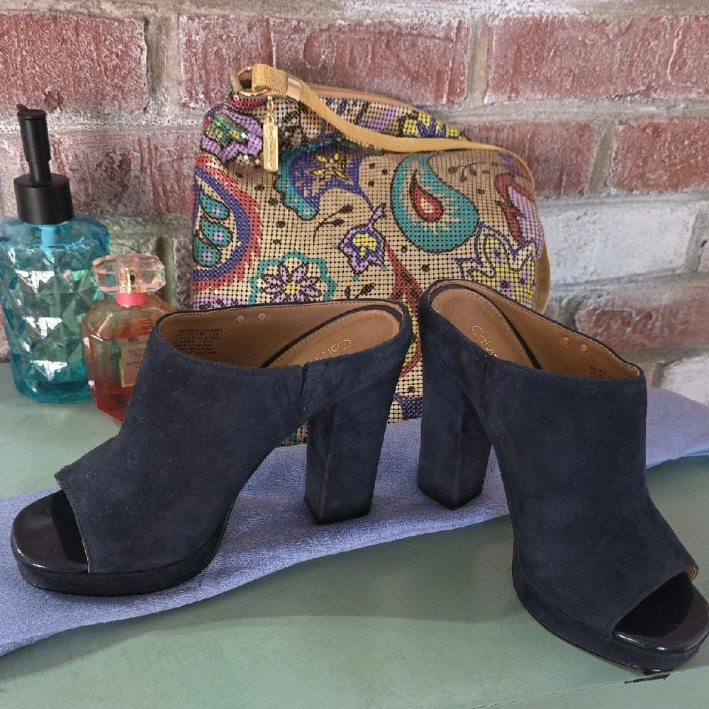 Calvin Klein Collection Navy Suede BEITRIS Mules - Picture 4 of 14